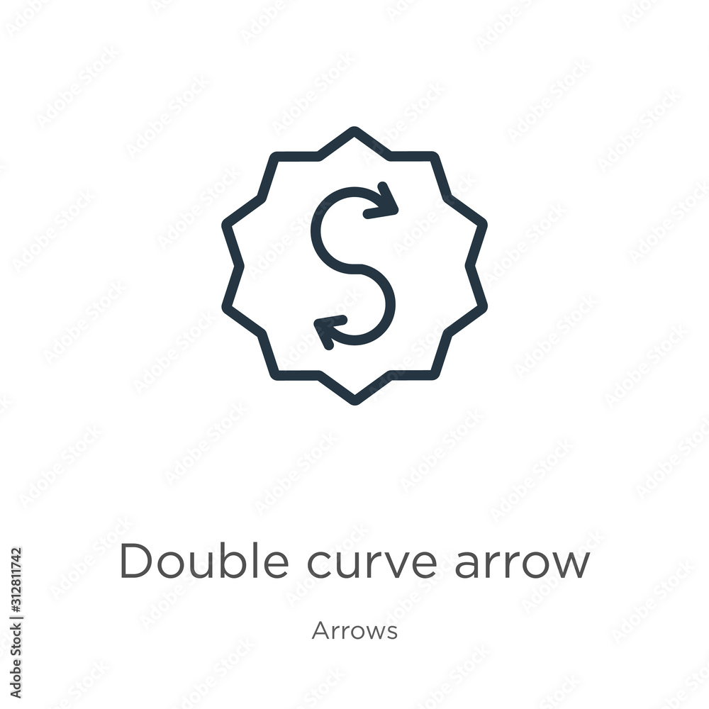 Double curve arrow icon. Thin linear double curve arrow outline icon isolated on white background from arrows collection. Line vector sign, symbol for web and mobile