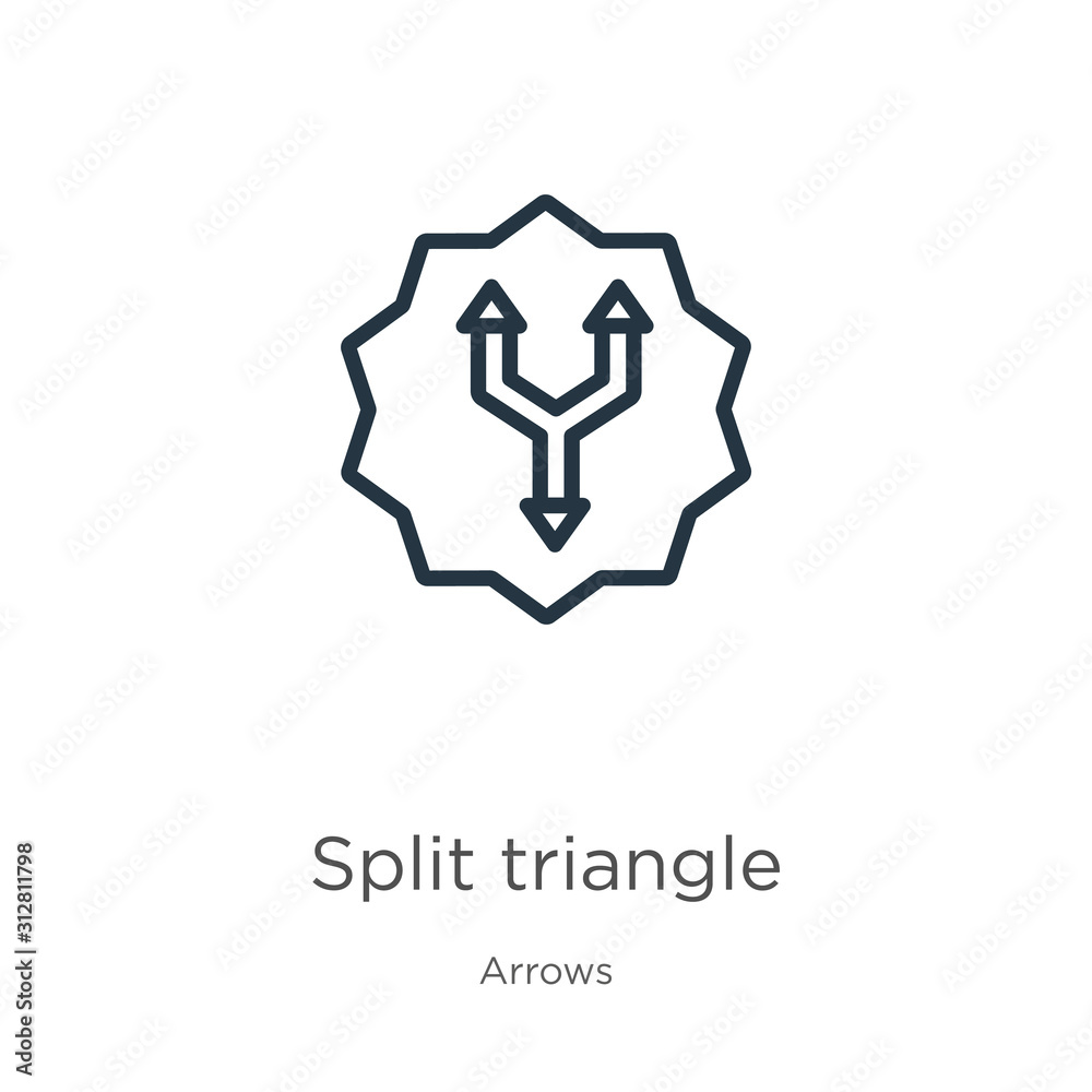 Split triangle icon. Thin linear split triangle outline icon isolated on white background from arrows collection. Line vector sign, symbol for web and mobile Split triangle icon. Thin linear split triangle outline icon isolated on white background from arrows collection. Line vector sign, symbol for web and mobile