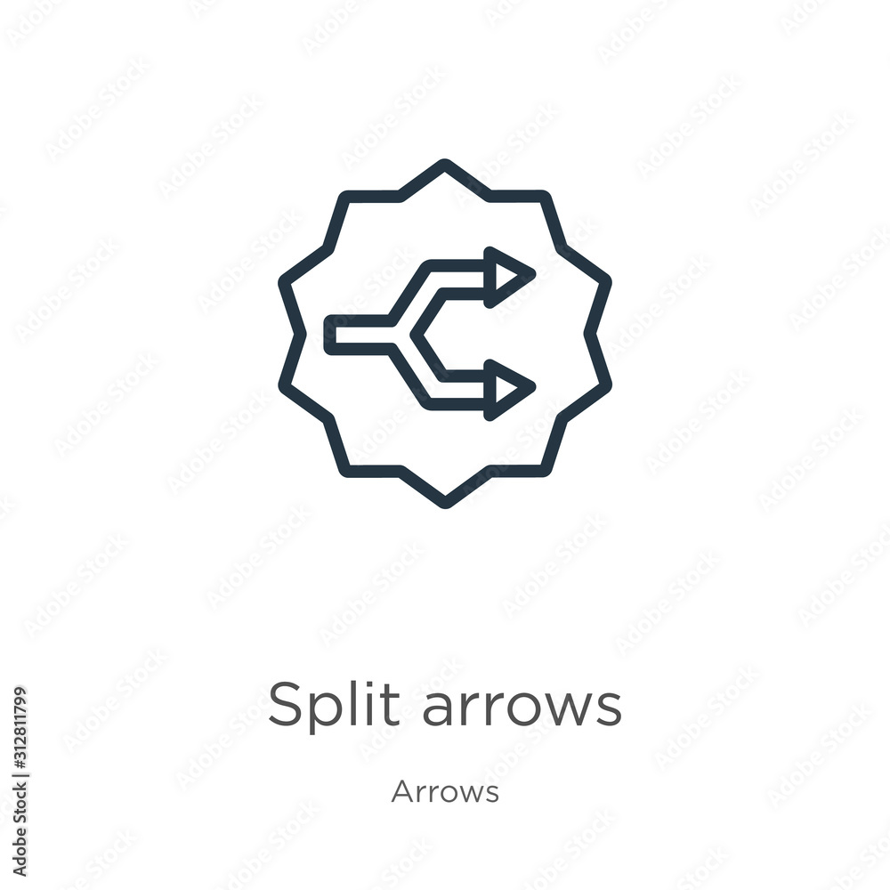 Split arrows icon. Thin linear split arrows outline icon isolated on white background from arrows collection. Line vector sign, symbol for web and mobile Split arrows icon. Thin linear split arrows outline icon isolated on white background from arrows collection. Line vector sign, symbol for web and mobile
