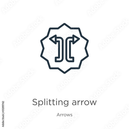 Splitting arrow icon. Thin linear splitting arrow outline icon isolated on white background from arrows collection. Line vector sign, symbol for web and mobile