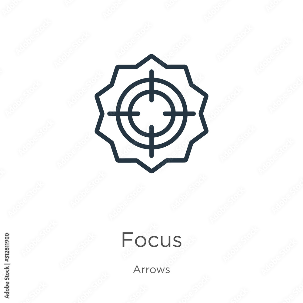 Focus icon. Thin linear focus outline icon isolated on white background from arrows collection. Line vector sign, symbol for web and mobile Focus icon. Thin linear focus outline icon isolated on white background from arrows collection. Line vector sign, symbol for web and mobile