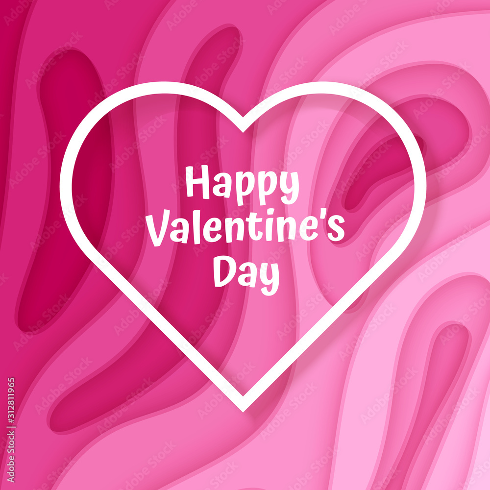 Happy Valentines Day card, with background with deep pink color paper cut design, Vector illustration Happy Valentines Day card, with background with deep pink color paper cut design, Vector illustration