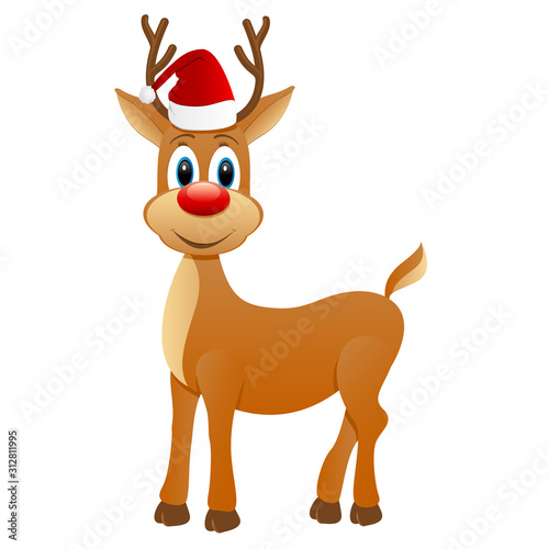 Renntier mit Weinachtsmütze - Vector Cartoon