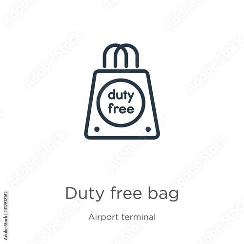 Duty free bag icon. Thin linear duty free bag outline icon isolated on white background from airport terminal collection. Line vector sign, symbol for web and mobile