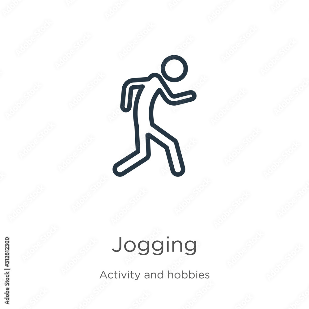 Jogging icon. Thin linear jogging outline icon isolated on white background from activities collection. Line vector sign, symbol for web and mobile Jogging icon. Thin linear jogging outline icon isolated on white background from activities collection. Line vector sign, symbol for web and mobile