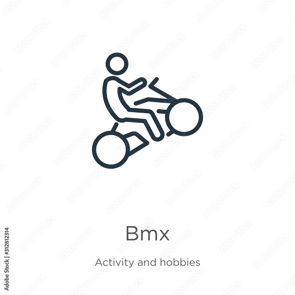 Bmx icon. Thin linear bmx outline icon isolated on white background from activities collection. Line vector sign, symbol for web and mobile Bmx icon. Thin linear bmx outline icon isolated on white background from activities collection. Line vector sign, symbol for web and mobile