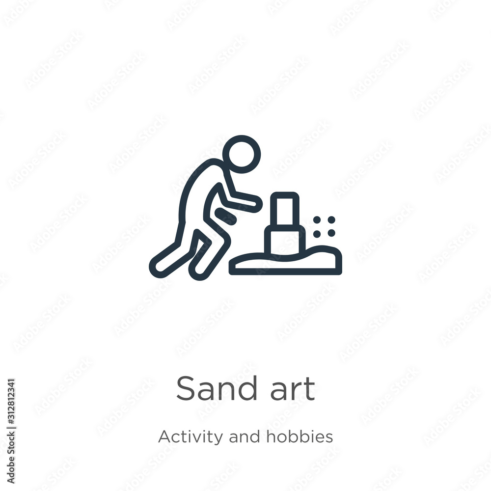 Sand art icon. Thin linear sand art outline icon isolated on white background from activity and hobbies collection. Line vector sign, symbol for web and mobile Sand art icon. Thin linear sand art outline icon isolated on white background from activity and hobbies collection. Line vector sign, symbol for web and mobile
