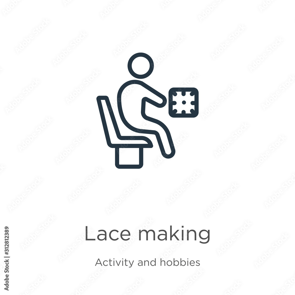Lace making icon. Thin linear lace making outline icon isolated on white background from activity and hobbies collection. Line vector sign, symbol for web and mobile Lace making icon. Thin linear lace making outline icon isolated on white background from activity and hobbies collection. Line vector sign, symbol for web and mobile