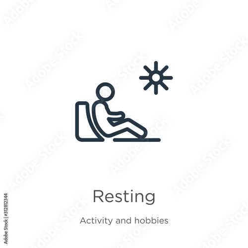Resting icon. Thin linear resting outline icon isolated on white background from activity and hobbies collection. Line vector sign, symbol for web and mobile
