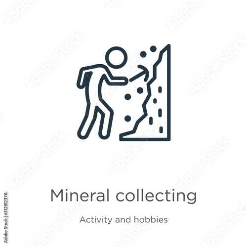 Mineral collecting icon. Thin linear mineral collecting outline icon isolated on white background from activity and hobbies collection. Line vector sign, symbol for web and mobile