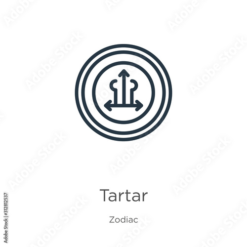 Tartar icon. Thin linear tartar outline icon isolated on white background from zodiac collection. Line vector sign, symbol for web and mobile