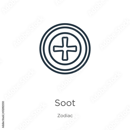 Soot icon. Thin linear soot outline icon isolated on white background from zodiac collection. Line vector sign, symbol for web and mobile