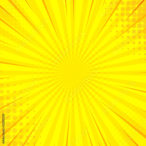 Yellow pop art comic background with blast halftone dot.Cartoon comic. Vector illustration