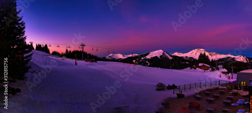 Beautiful panorama shot in Morzine  French Alpine Resort  France during Winter 