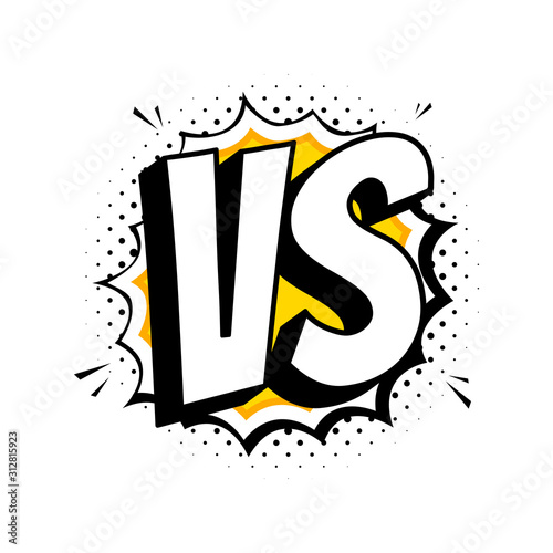 VS lettering or against logo isolated on a white background. Comic book flat style modern logo design vector illustration.