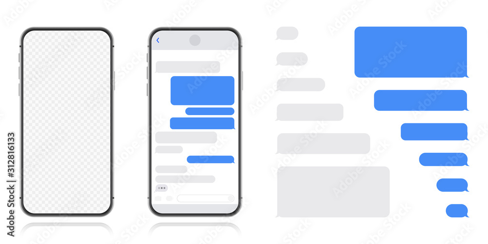 Smart Phone with messenger chat screen. Sms template bubbles for compose dialogues. Modern vector illustration flat style. Smart Phone with messenger chat screen. Sms template bubbles for compose dialogues. Modern vector illustration flat style.
