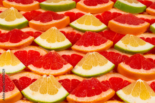 Pomelo and grapefruit slices background.