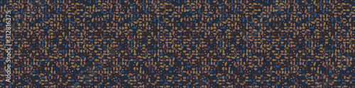 Dark pebble mosaic effect vectorbanner texture. Masculine geometric seamless border melange pattern. Hand drawn variegated irregular shapes background. Textured classic  brown hipster ribbon trim.