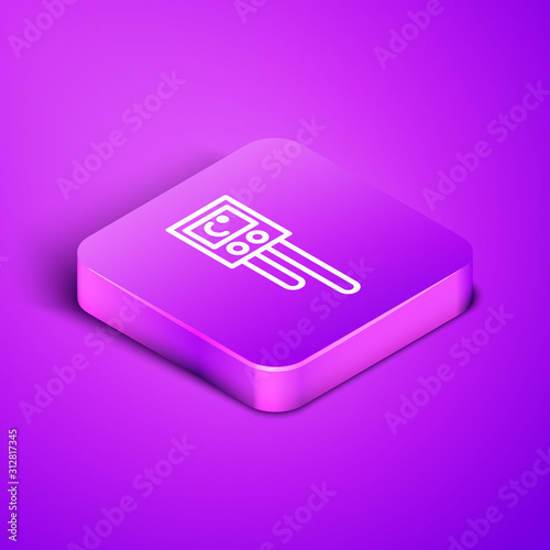 Isometric line Temperature and humidity sensor icon isolated on purple background. Purple square button. Vector Illustration