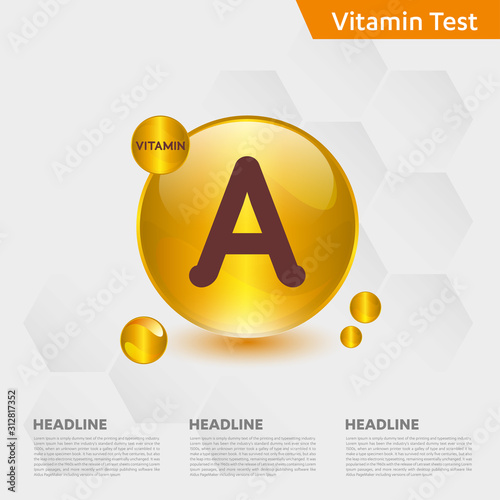 Vitamin A icon Drop collection set golden drop Vitamin complex Medical heath Vector illustration