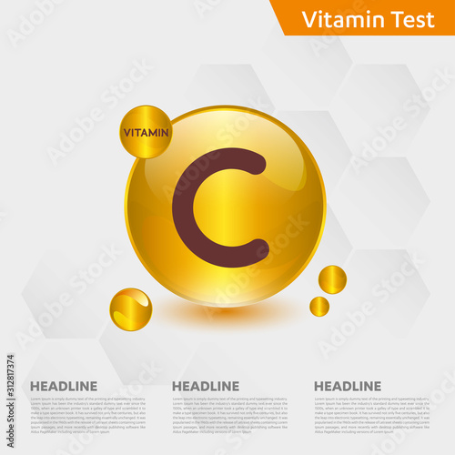 Vitamin c icon Drop collection set golden drop Vitamin complex Medical heath Vector illustration