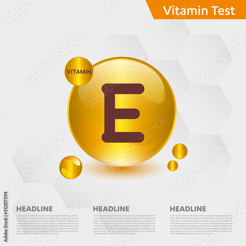 Vitamin E icon Drop collection set golden drop Vitamin complex Medical heath Vector illustration