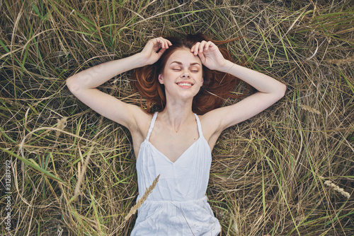 beautiful woman green leaves hairstyle