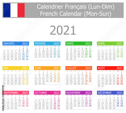 2021 French Type-1 Calendar Mon-Sun on white background
