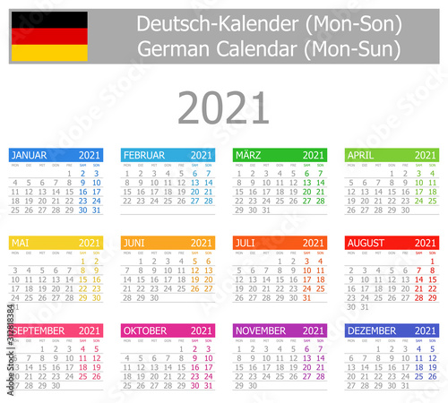 2021 German Type-1 Calendar Mon-Sun on white background
