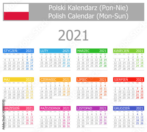 2021 Polish Type-1 Calendar Mon-Sun on white background
