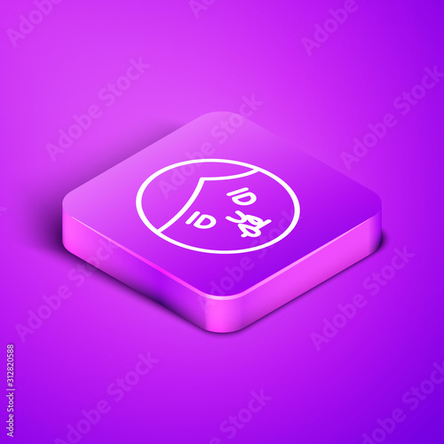 Isometric line Runny nose icon isolated on purple background. Rhinitis symptoms, treatment. Nose and sneezing. Nasal diseases. Purple square button. Vector Illustration
