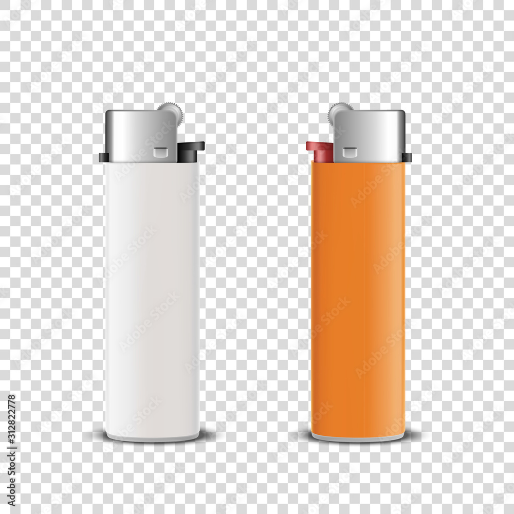 Vector 3d Realistic White and Orange Blank Cigarette Lighter Icon Set Closeup Isolated on Transparent Background. Design Template for Advertising, Mockup, Corporate Identity. Front View Vector 3d Realistic White and Orange Blank Cigarette Lighter Icon Set Closeup Isolated on Transparent Background. Design Template for Advertising, Mockup, Corporate Identity. Front View