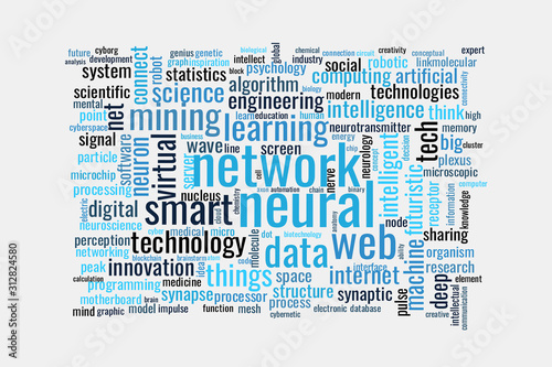 Illustration in the form of a cloud of words related to the development of computer neural networks