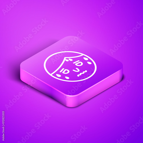 Isometric line Man with excessive sweating icon isolated on purple background. Purple square button. Vector Illustration