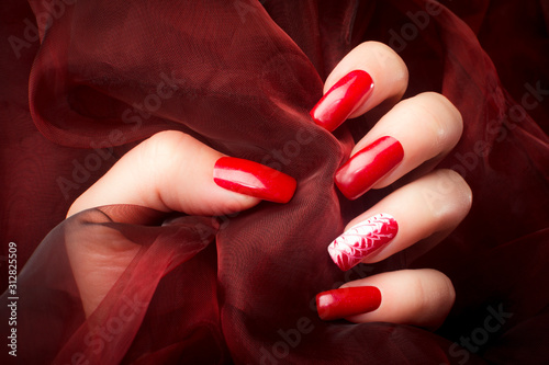 Photography beautiful red nails manicure