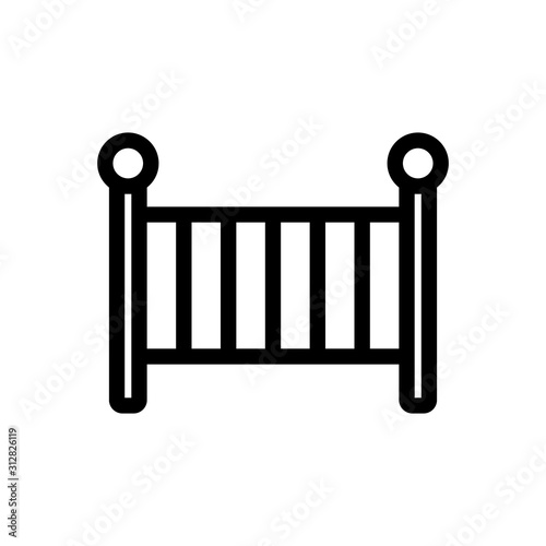 Baby bed icon vector. A thin line sign. Isolated contour symbol illustration