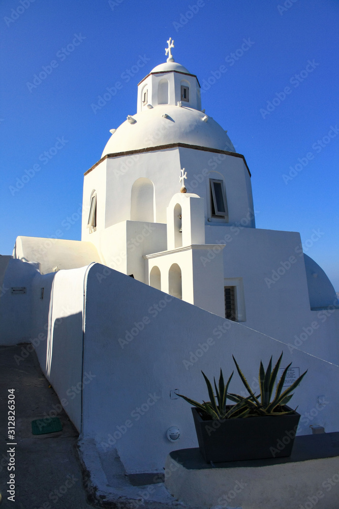 White church in Thira, capital of Santorini