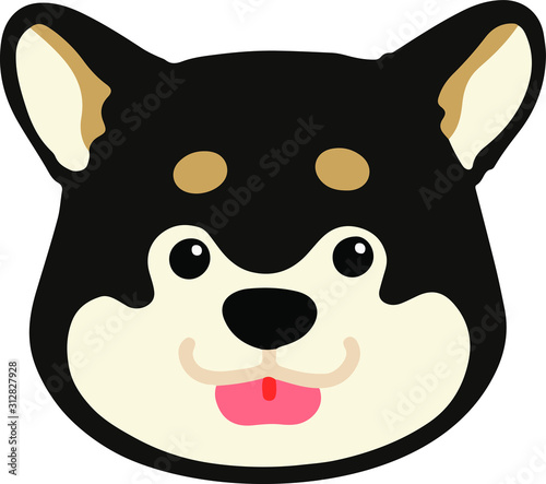Flat colored black Shiba Inu front face with tongue out