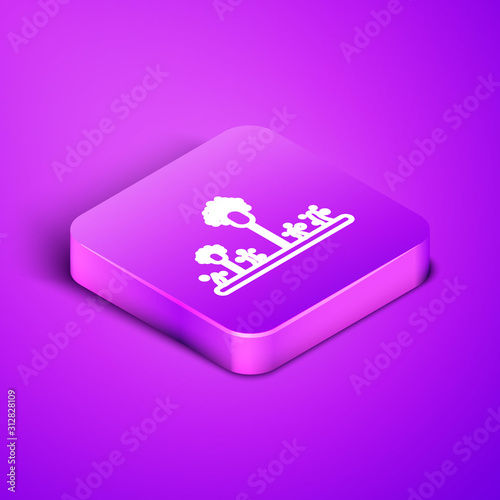 Isometric line Mold icon isolated on purple background. Purple square button. Vector Illustration