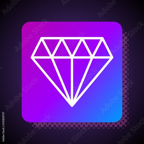 White line Diamond icon isolated on black background. Jewelry symbol. Gem stone. Square color button. Vector Illustration