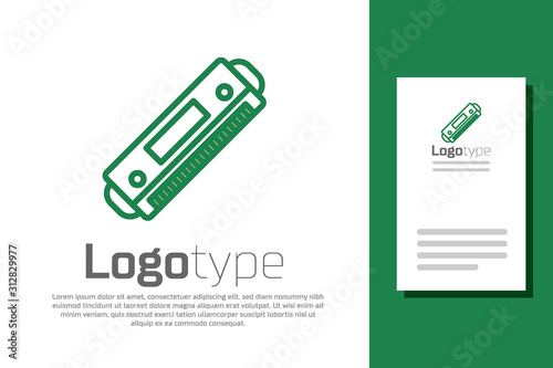 Green line Harmonica icon isolated on white background. Musical instrument. Logo design template element. Vector Illustration