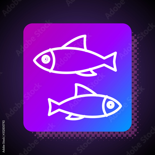White line Fish icon isolated on black background. Square color button. Vector Illustration
