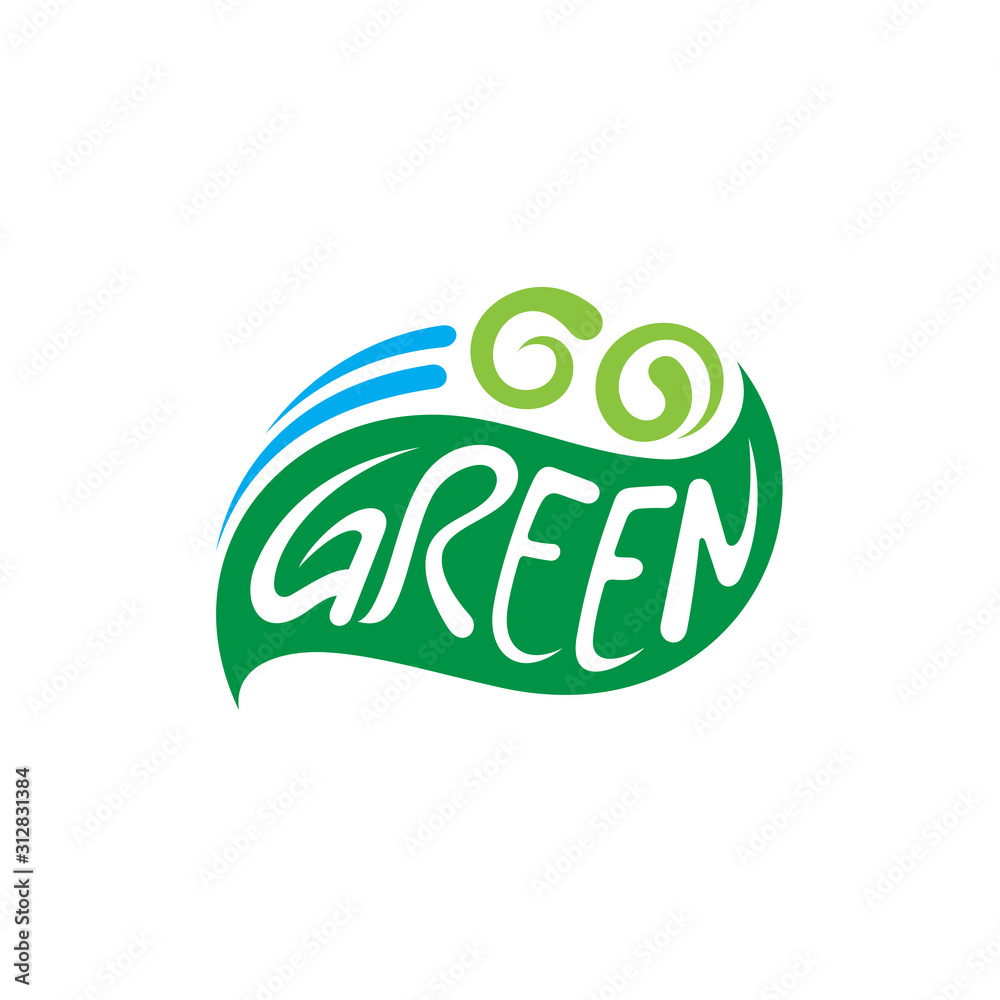 Go green typography logo template, vector of green leaf with water splash  for environmental, friendly product and nature care, earth day logo icon,  organic logo Stock Vector | Adobe Stock