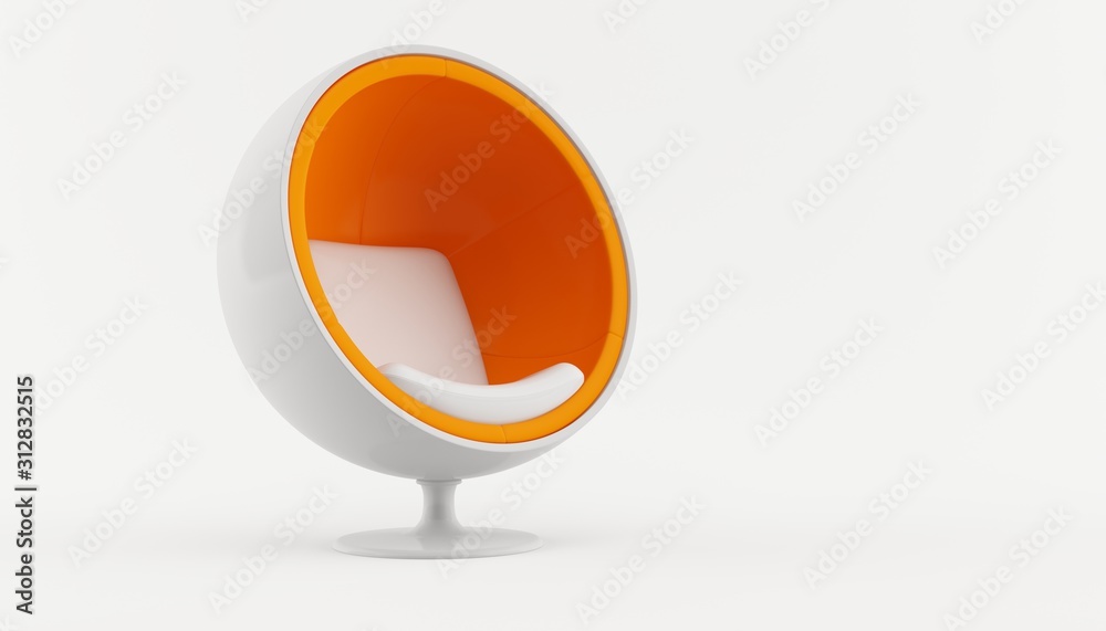 3D rendering of a modern art deco ball chair with a swivel base