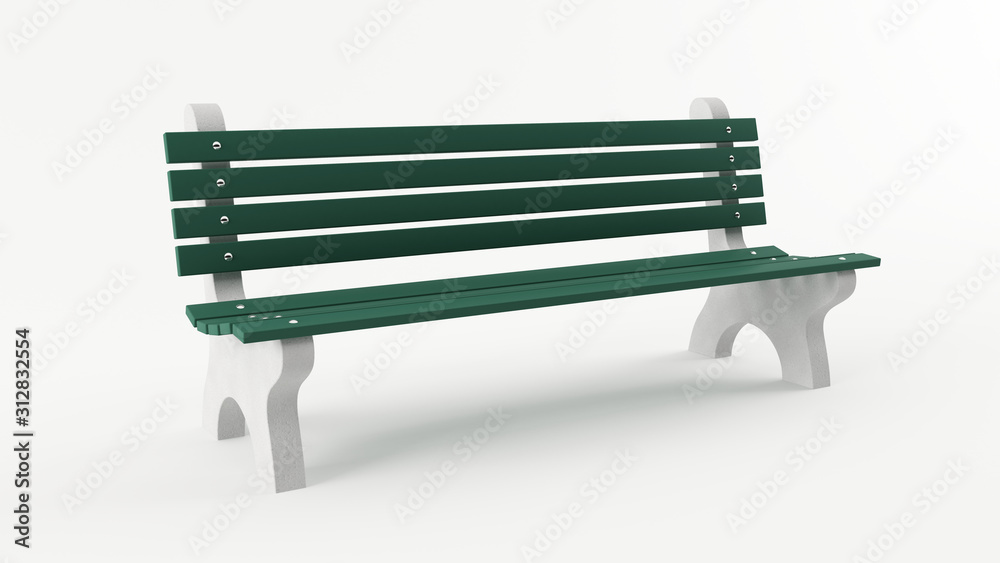 3D render of a classic green park bench isolated on white 3D render of a classic green park bench isolated on white