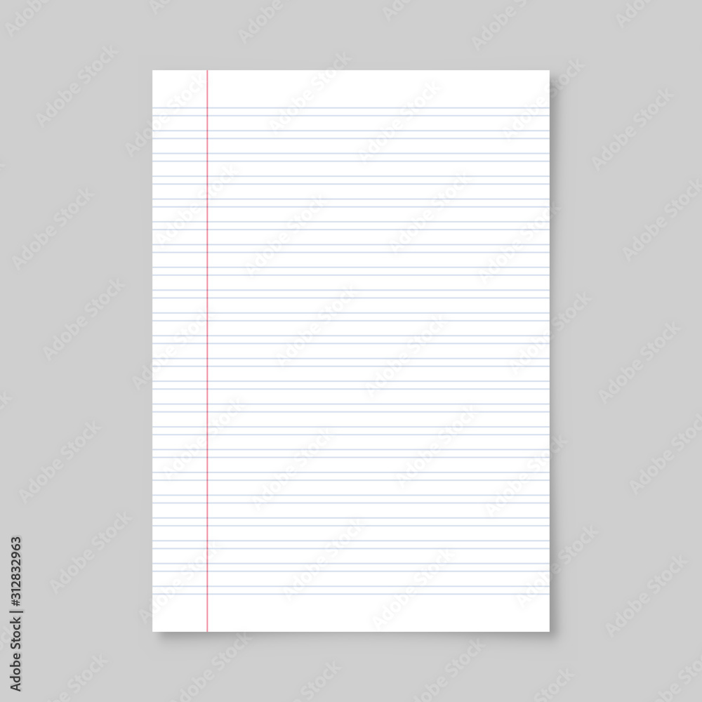 Realistic blank lined paper sheet with shadow in A4 format isolated on gray background. Notebook or book page. Design template or mockup. Vector illustration. Realistic blank lined paper sheet with shadow in A4 format isolated on gray background. Notebook or book page. Design template or mockup. Vector illustration.