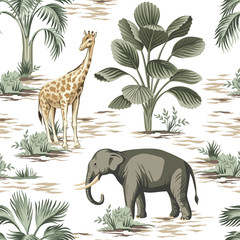 Sierkussen Tropische print patronen Vintage olifant giraf exotische jungle  © good_mood