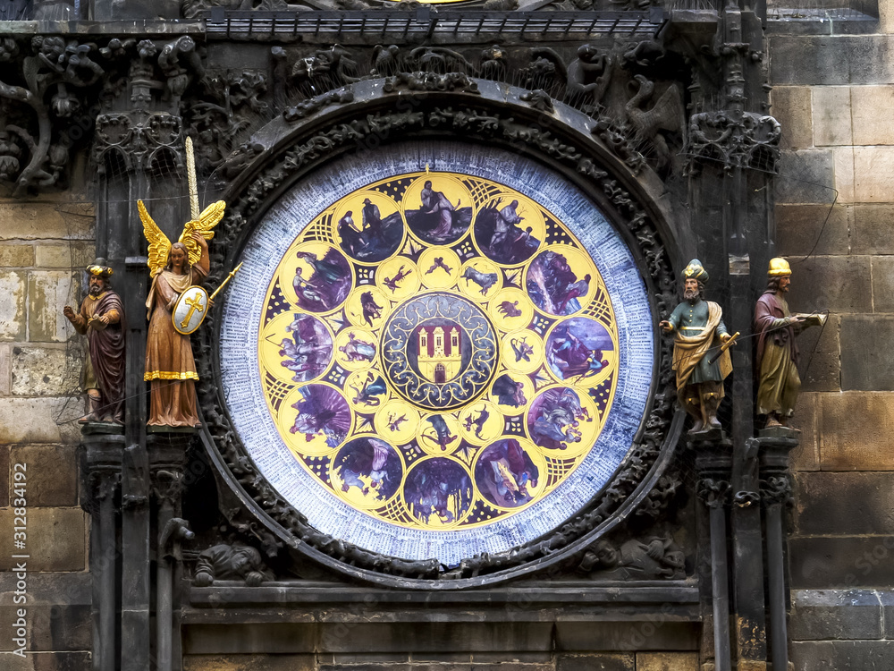 shot of part of the historic astronomical clock in prague