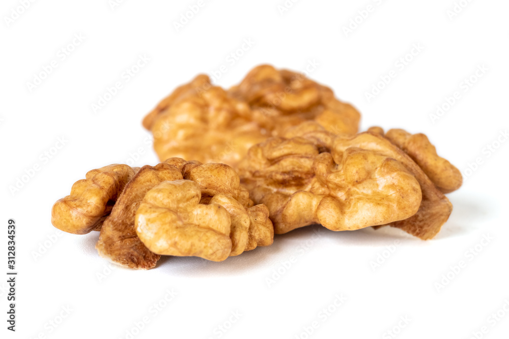 Walnut kernel isolated on white background. Food. Walnut kernel isolated on white background. Food.