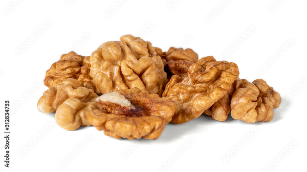 Walnut kernel isolated on white background. Food. Walnut kernel isolated on white background. Food.